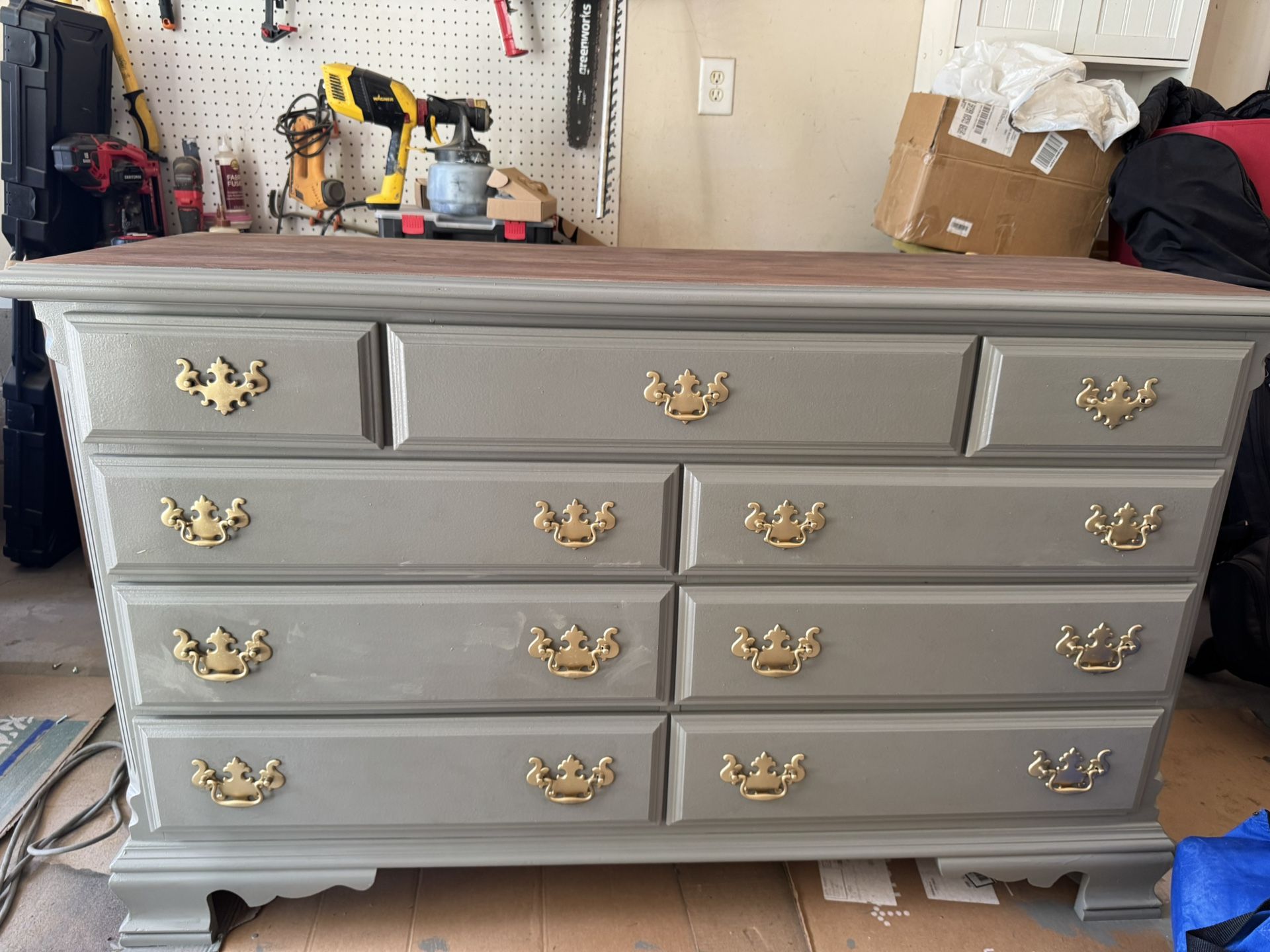 Refurbished Solid Wood Sage Green 9 Drawer Dresser