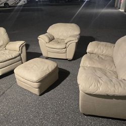 Real Leather lovesofa &  Rocking Swivel manual recliner & chair & ottoman (DELIVER OPTION)