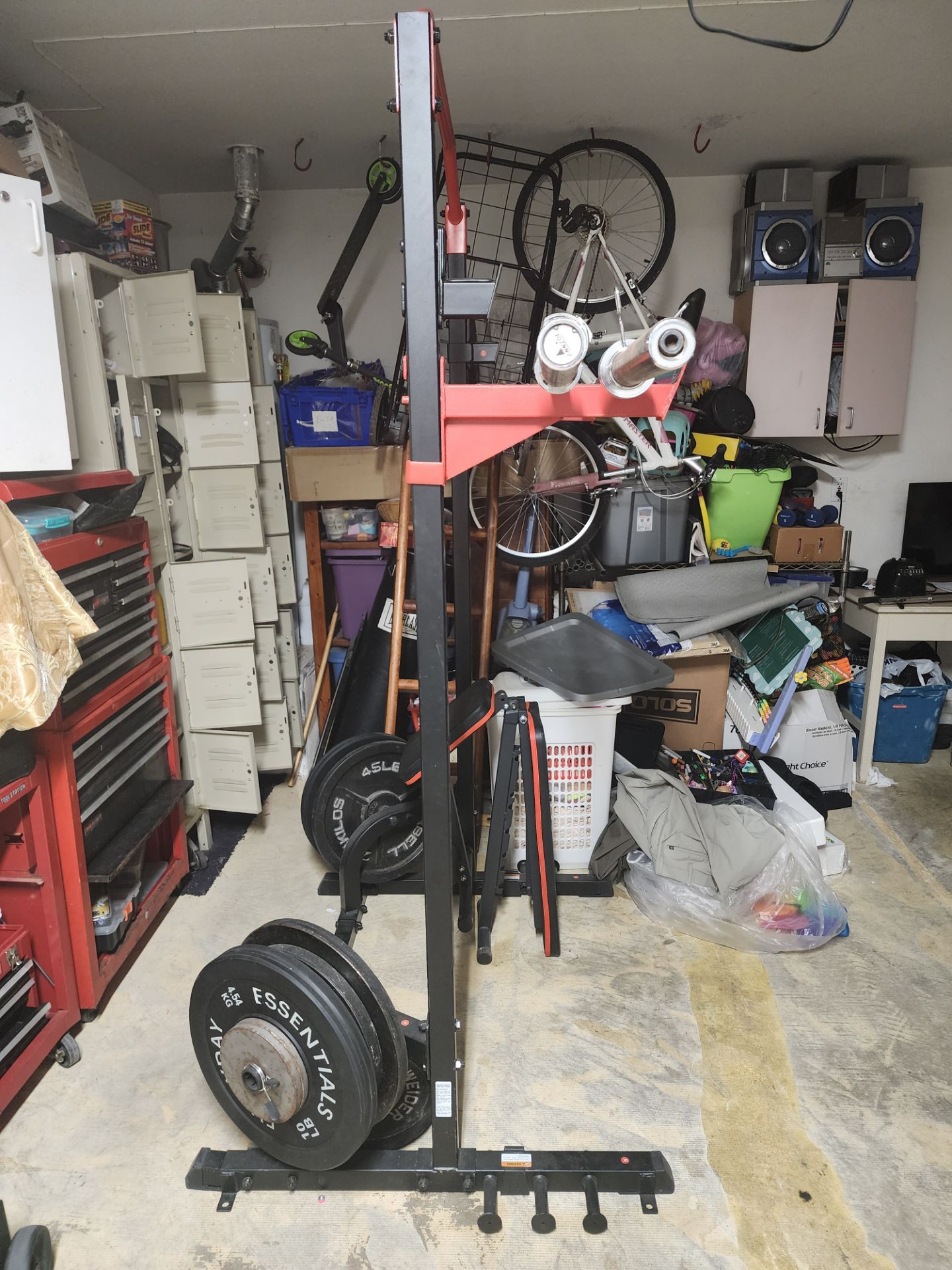 Complete Garage Gym Setup – 2 Barbells, Squat Rack, Bench, 264lbs Weights
