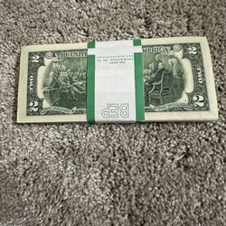 One Stack Of Two Dollars Bills Note