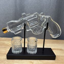 Revolver Shaped Glass Whiskey Decanter Set
