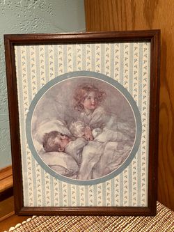 Vintage Framed Art Print “Bedtime” by Annie Benson Miller