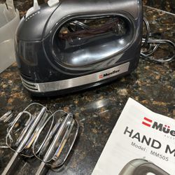 Mueller Electric Hand Mixer w/ 4 Stainless Steel accessories. 5 speed. good condition   