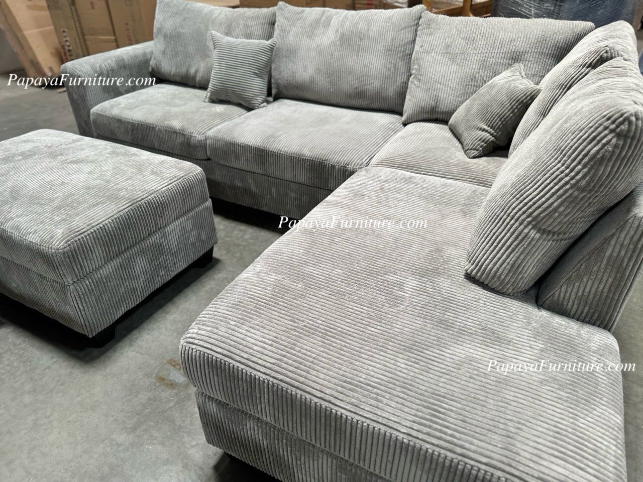 New! Sectional L Shape Sofa Chaise Storage Ottoman Grey