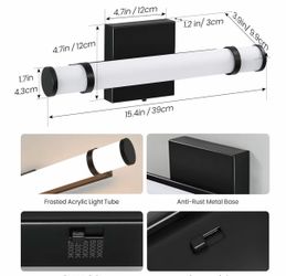 Black Bathroom Vanity Light - 15.4 Inch LED Modern Bathroom Light Fixtures Over Mirror with Acrylic Shade 10W Dimmable 5CCT Bathroom Sconces Wall Ligh