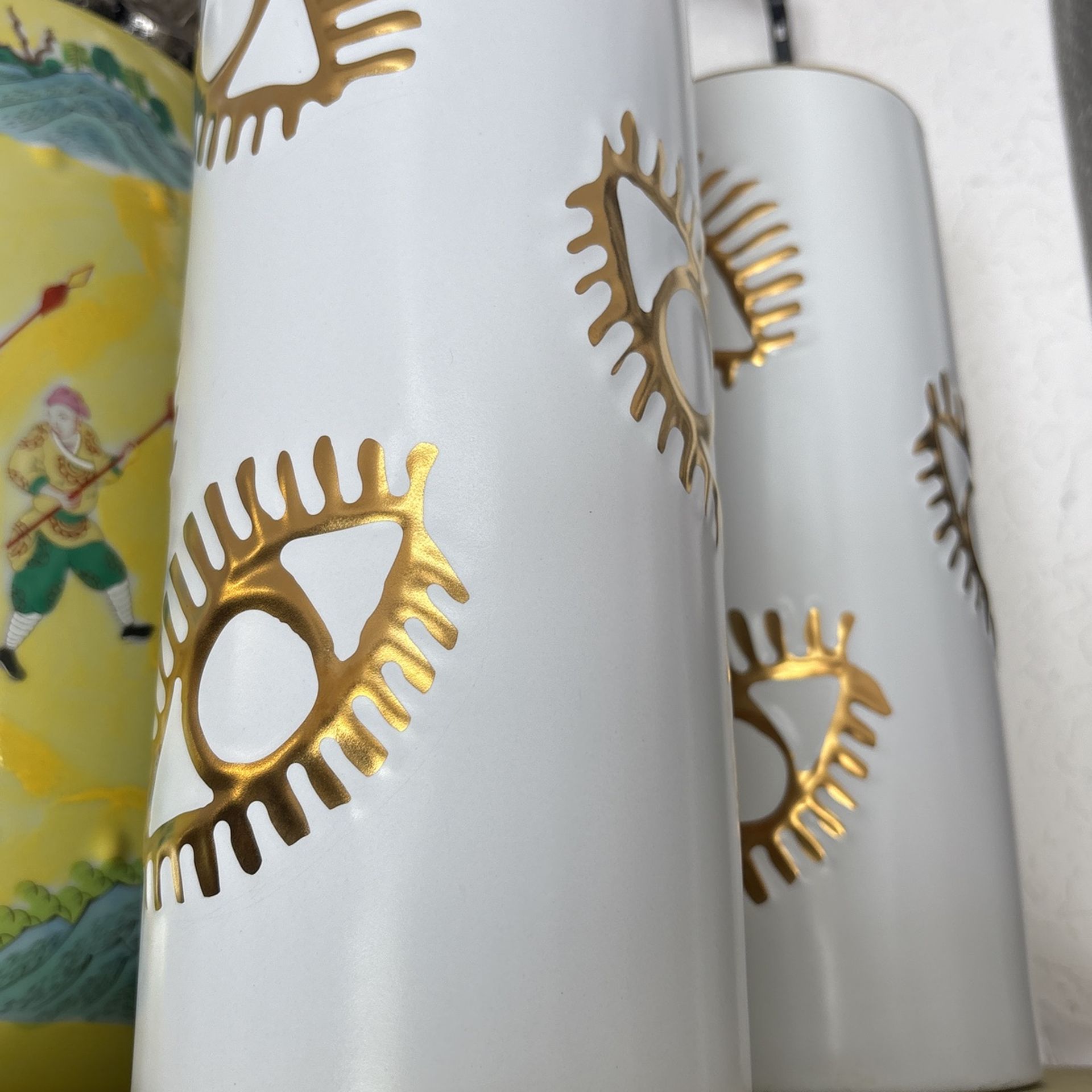 1 Lucky Hamsa Eye Vase $30.  2 For Sake At $30 Each. Buy 1 Or Pair.  Child’s Rattan Seat Plant Stand $30. 