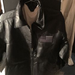 NEW, Genuine Leather Jacket, Mens Size X Large With A Tactical Embroidered Flag Patch