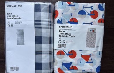 Ikea Sportslig Twin Duvet Cover + 1 Pillowcase Bicycle Pattern White Blue Orange and Ikea Twin SPIKVALLMO Duvet Cover and 1 Pillowcase $20 for each