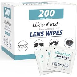 200 Count Lens Wipes for Eyeglasses, Eyeglass Lens Cleaning Wipes Pre-moistened Individually Wrapped Sracth-Free Streak-Free Eye Glasses Cleaner Wipes