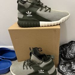 Jordan’s Size 9 (Grey/Black Size 9.5) $100.00, $90 $85, $80,) (Green/ White Adidas New Condition Size 9 $75)