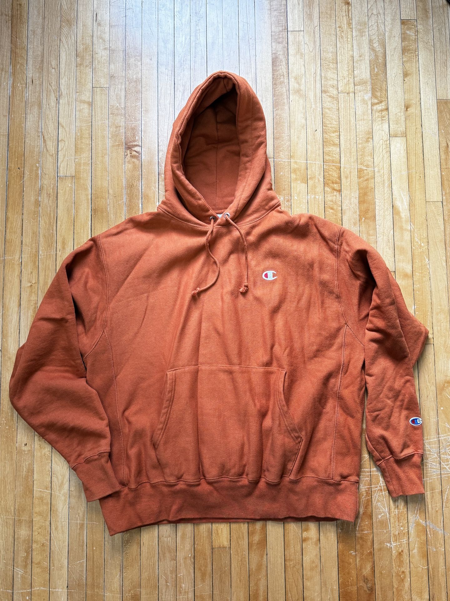 Champion Y2K Reverse Weave Dark Burnt Orange Hoodie Hooded Sweatshirt Sz. XL
