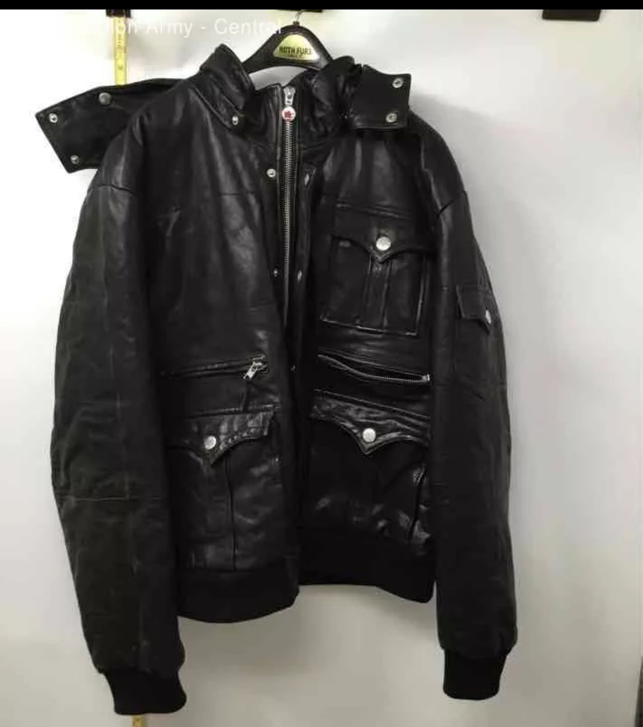 True Religion Mens Black Leather Long Sleeve Parker Bomber Jacket Size XXXL