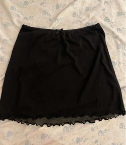 Black Mini Slip Skirt with Ruffle Hem