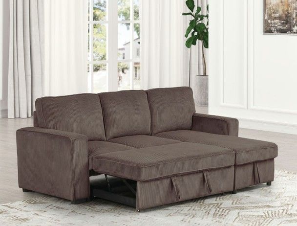 Yves Brown Reversible Couch Sofa Sectional Corduroy Pull-out Sleeper Sofa Bed