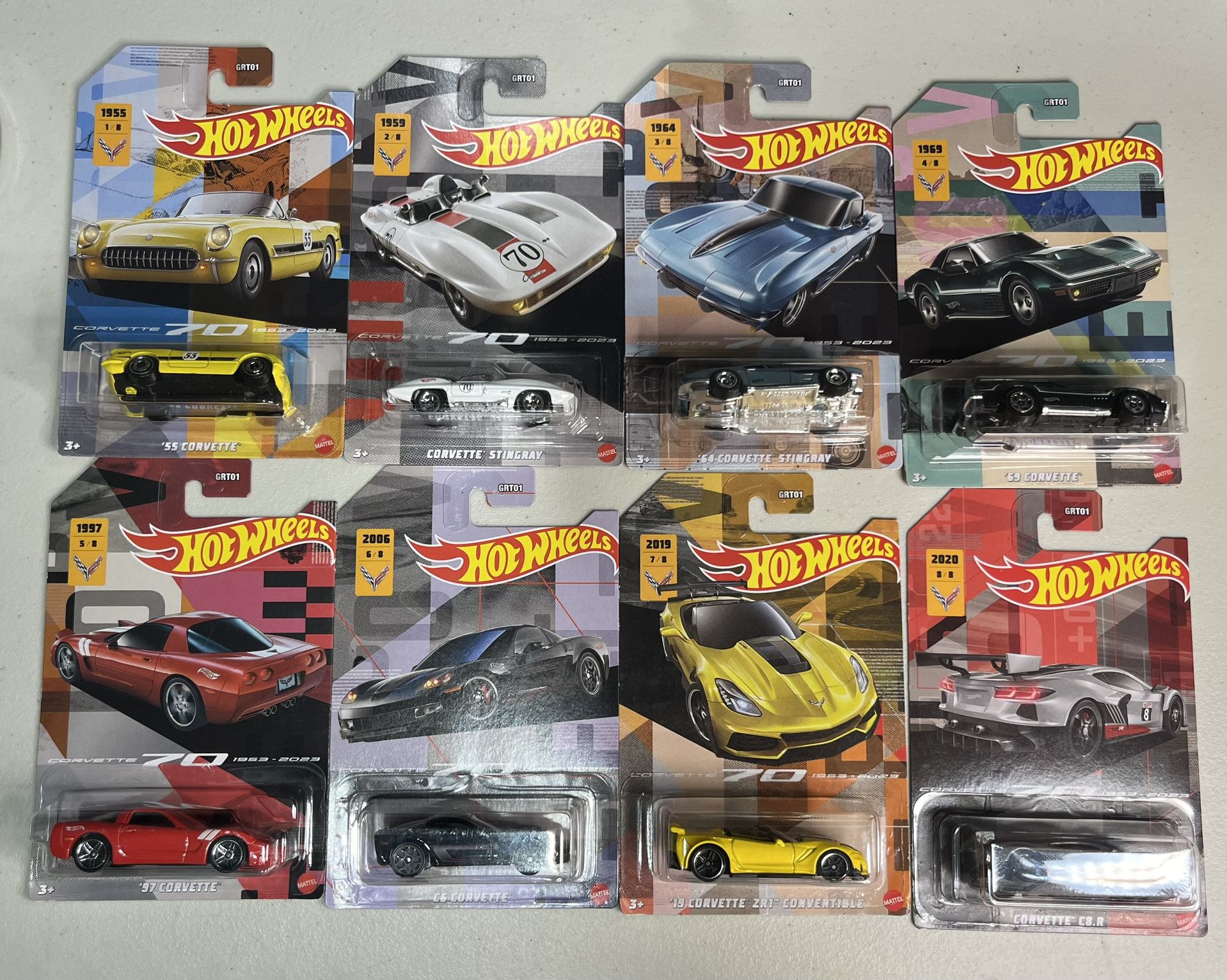 Hot Wheels 70 Anniversary Corvette Collection Complete 8 Car Set