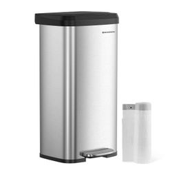   Kitchen Bin, 18 Gallon (68 L) Rubbish Bin, Metal Waste Pedal Bin With Lid, Tall And Large, Silver And Black LTB520E68