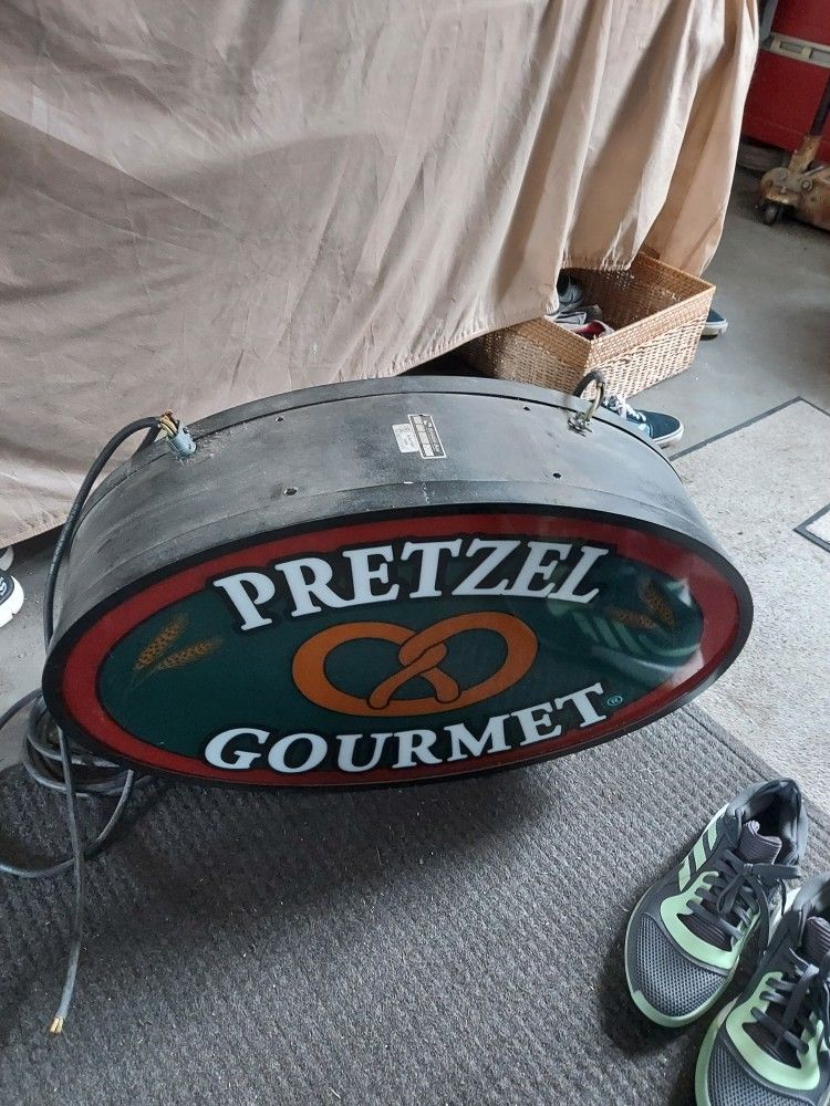 Large commercial double sided lighted soft pretzel sign