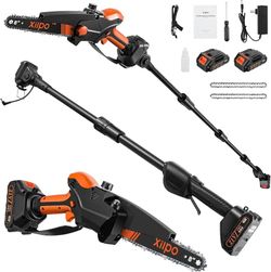 2-in-1 Cordless Pole Saw for Tree Trimming, 8 Inch Electric Brushless Chainsaw with Detachable Extension Pole, 15 Ft Max Reach, Auto Oiling, 2 x 21V B