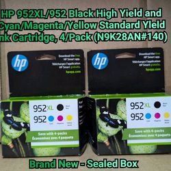 HP 952XL/952 Black High Yield and Cyan/Magenta/Yellow Standard Yield Ink Cartridge, 4/Pack