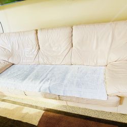 Beige Cream Off White Tan Real Italian Leather Couch Sofa , 7 Ft Long 