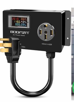 50A AC Power Meter, 240V NEMA 14-50P to 14-50R Outlet Monitor LCD Display Digital Multimeter Tester with 1.3FT 10AWG Cable, Multifunction Energy Monit