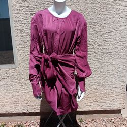 large long sleeve front wrap tie fushia/dark pink button dress $3 or 2/$5