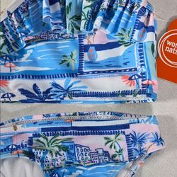 New Hawaiian Style Girl's 2pc Swim Bathing Suit.   Sz Small 18 Months
