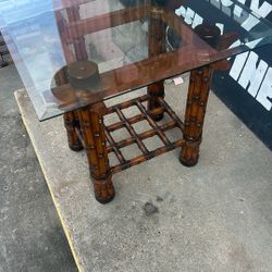 Bamboo and wood coffee table with end table