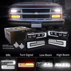 LED Headlights Pair Fit Chevy GMC C/K Tahoe Yukon 88-98 DRL Turn Signal