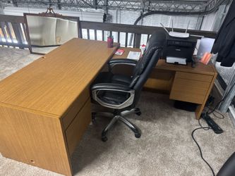 Office desk with chair and printer