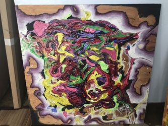 Large splattered art on wood painting