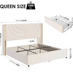 Queen size bed frame with LED