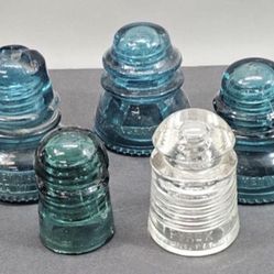 5 Glass Insulators *CHIPPED OR CRACKED*