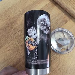 Groot and baby yoda stainless steel travel mug
