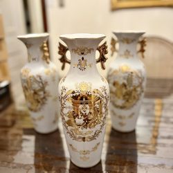 Set of 3 French Limoges Porcelain Vases – Hand Decorated.