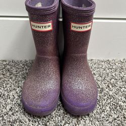 Hunter Girls First Classic Rain Boots Purple Glitter Toddler Size 6c Waterproof