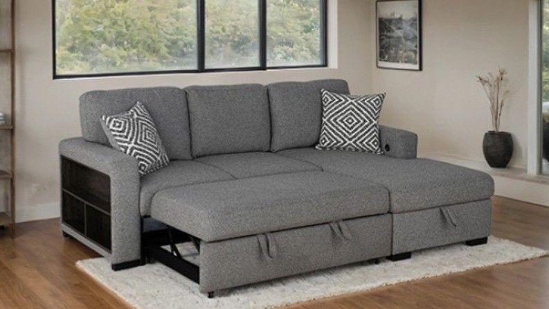 Brand New Grey Sectional Sofa Storage Sleeper