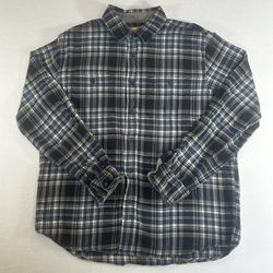 Woolrich Men’s Large Blue Plaid 100% Cotton Long Sleeve Button Up Flannel Shirt
