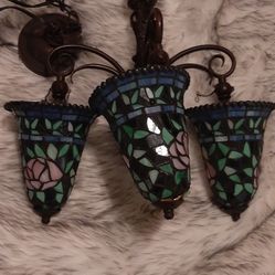 Leaded Glass 3 Light Chandelier  