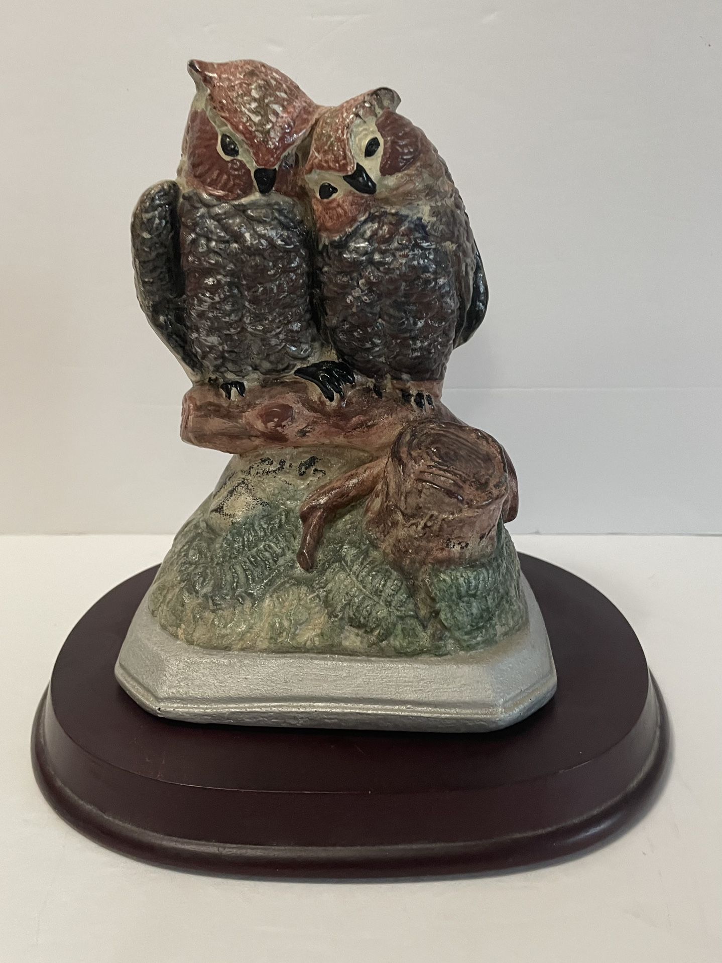 Vintage 1950’s Chalkware Owls Figurine With Stand (Weighs 2 1/2 Lbs)