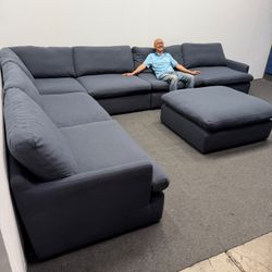 Massive Navy Blue 7pc Cloud Sectional Couch - Amazing Condition - Reversible - 3.3k Retail