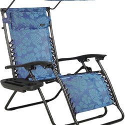 BTEXPERT Zero Gravity Chair, Outdoor Lounge with Sunshade, Utility Tray & Cup Holder - Blue (Set of 2 pcs)