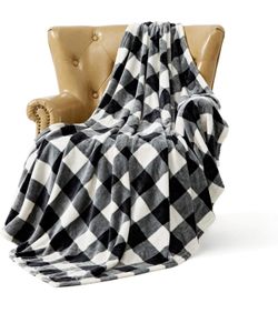 FFLMYUHUL I U Fuzzy Throw Blanket with Super Soft and Warm Throw Flannel Blanket … (Tz05-black and White Check, 50" L x 60" W)
