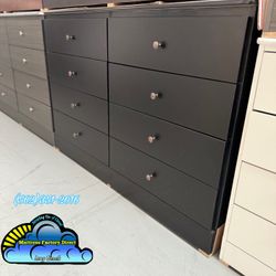 New Assembled Black Wood & Drawer Dresser With Smooth Metal Sliders 