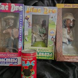 Unopened Mac DRE Bobbleheads + Unopened energy Drink