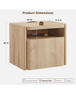 JXQTLINGMU 23'' Modern Nightstand with Charging Station, Large End Table with Storage Cabinet, Side Table, Wooden Bedside Table for Bedroom, Living Ro