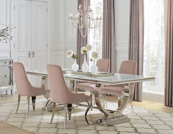 **NEW SALE** Glamorous 5 Piece Dining Room Set with Pink Velvet Wingback Chairs!