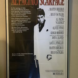 $75 ( meet my little friend) Scarface original1983 movie poster framed