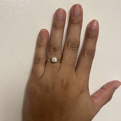 Gold Solitaire + Gold Wedding Band 