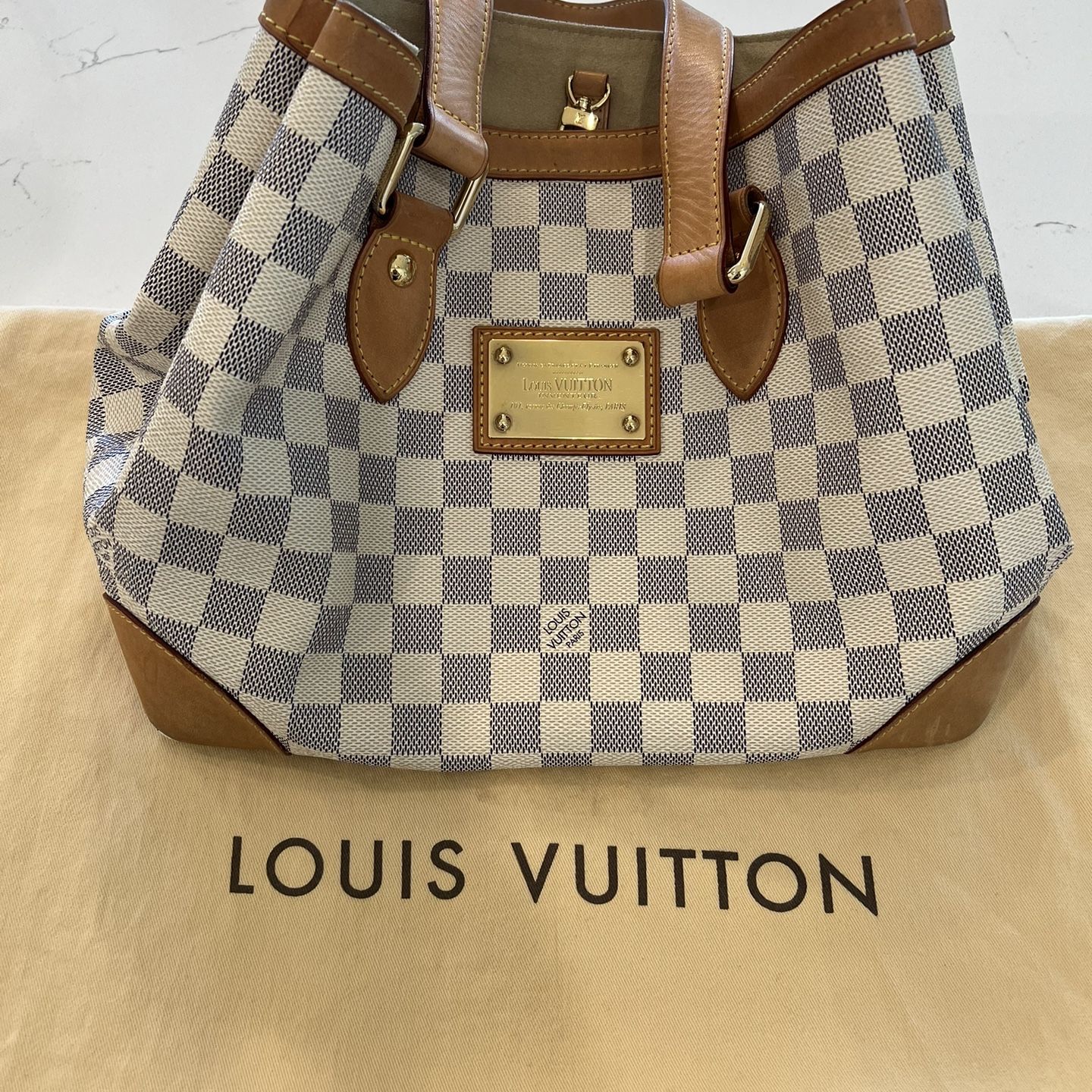 Louis Vuitton Damier Azur Canvas Hampstead PM hand bag purse for